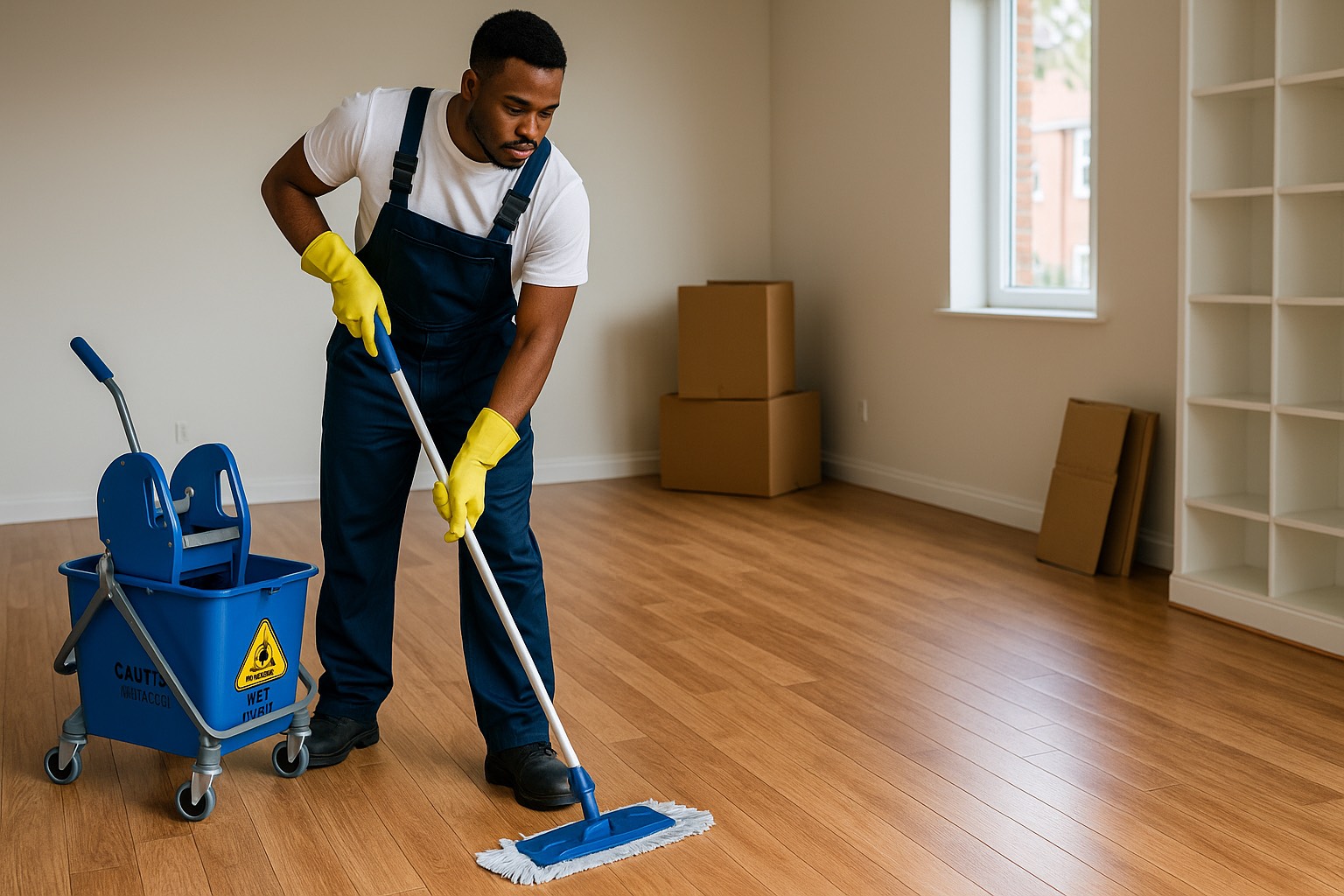 Move-out cleaning in Hamilton with boxes and deep cleaning in progress by Yadon Cleaners